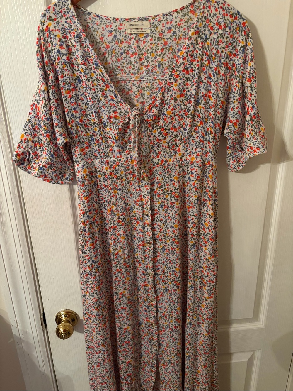 Urban Outfitters White Maxi Dress with Multicolor Floral Print